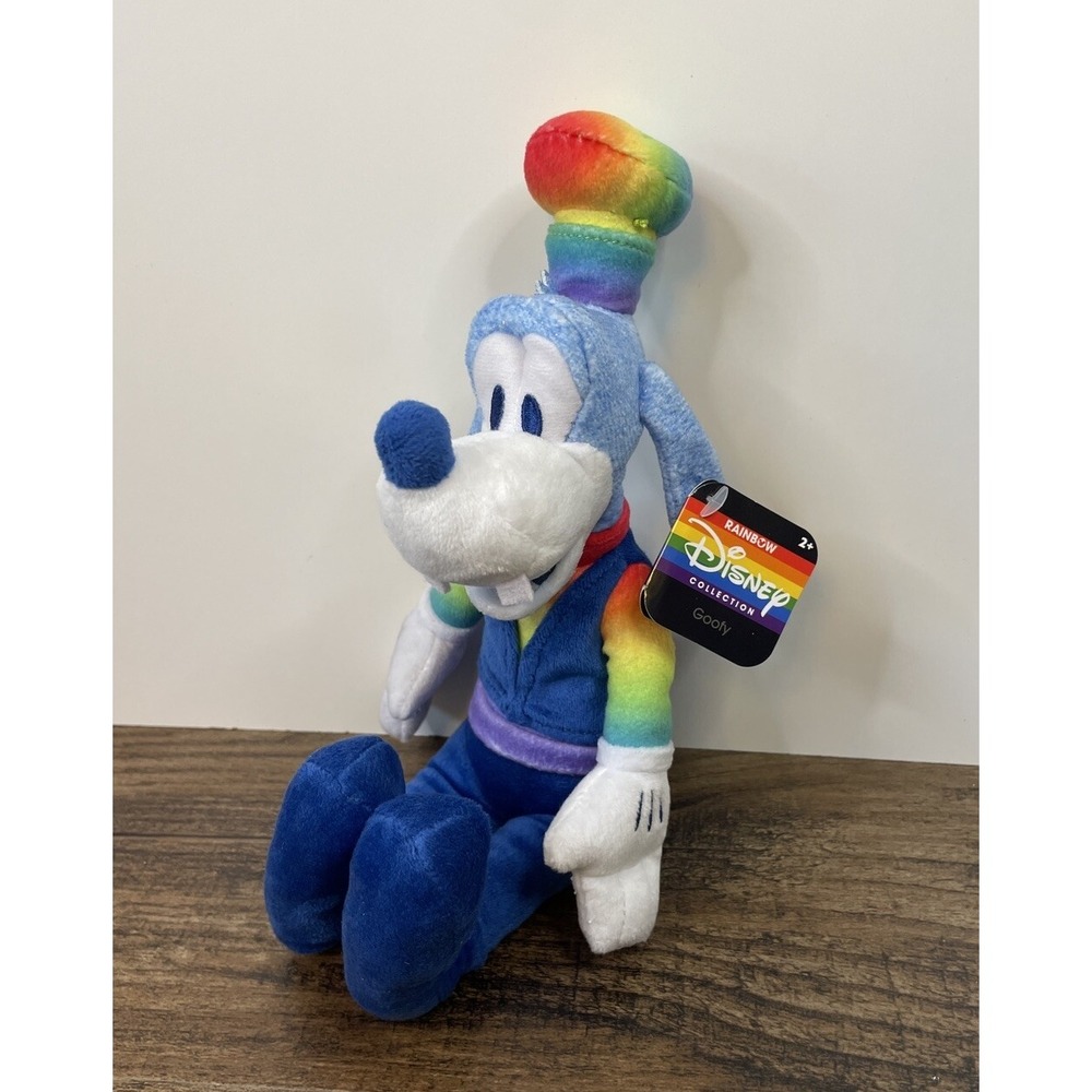 Disney Rainbow Collection Goofy 10" Stuffed Beanbag Plush Pride Denim Look Tags